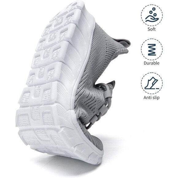Women Light-Grey Running Tennis Walking Lightweight Slip On Workout Sneakers - Picture 6 of 7
